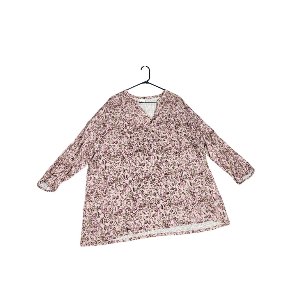 Pure Jill Paisley Print Tunic Top Blouse V Neck Long Sleeve Women Plus Sz 2X